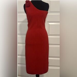 Guess Red One-Shoulder Ribbed Bodycon Dress XL – Holiday Party, New Years
